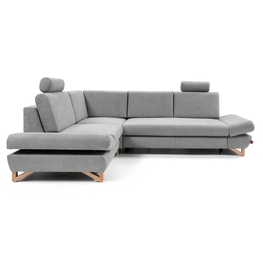 Разтегателен тапициран ъглов диван AVESTA с ракла, L-образен (ляв), сив