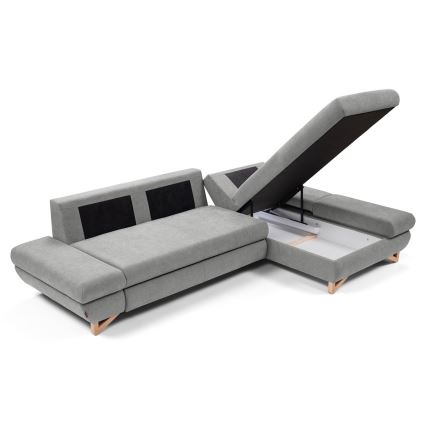 Разтегателен ъглов тапициран диван с ракла в L форма AVESTA, десен, сив