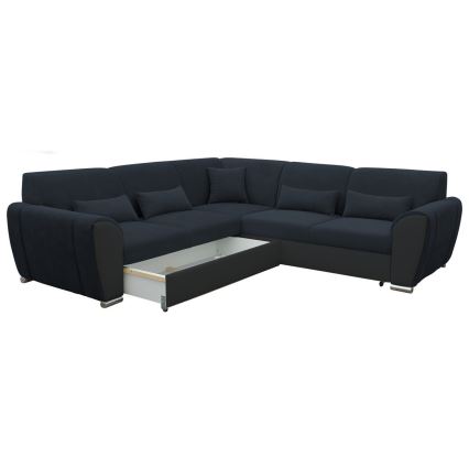 Разтегателен L-образен ъглов диван VISEU с вместителна ракла, лява конфигурация, антрацит/черно