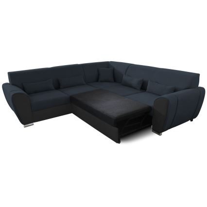 Разтегателен L-образен ъглов диван VISEU с вместителна ракла, лява конфигурация, антрацит/черно
