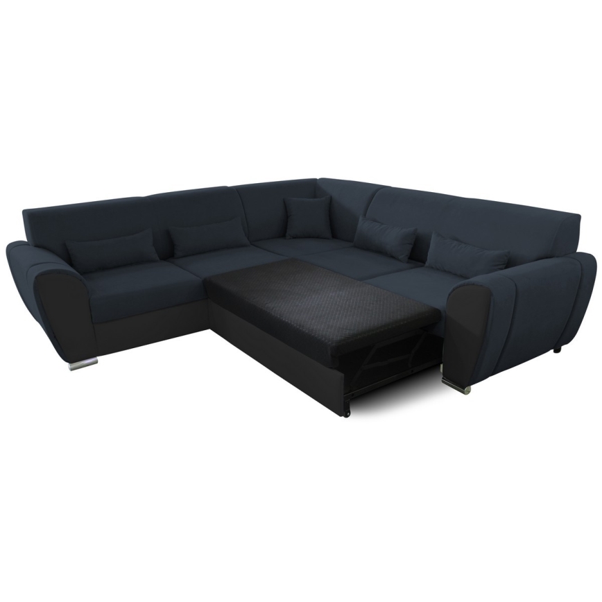 Разтегателен L-образен ъглов диван VISEU с вместителна ракла, лява конфигурация, антрацит/черно