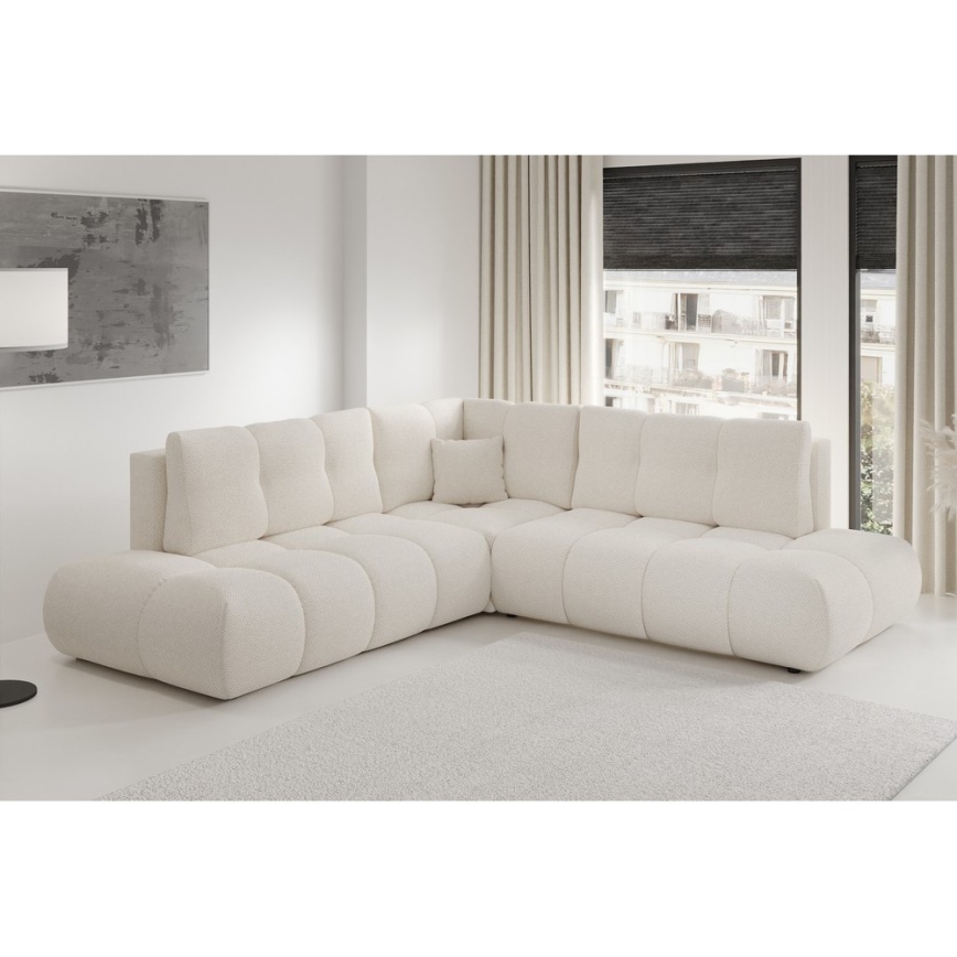 Разтегателен тапициран L-образен ъглов диван ALMADA с ракла, ляв, бежов