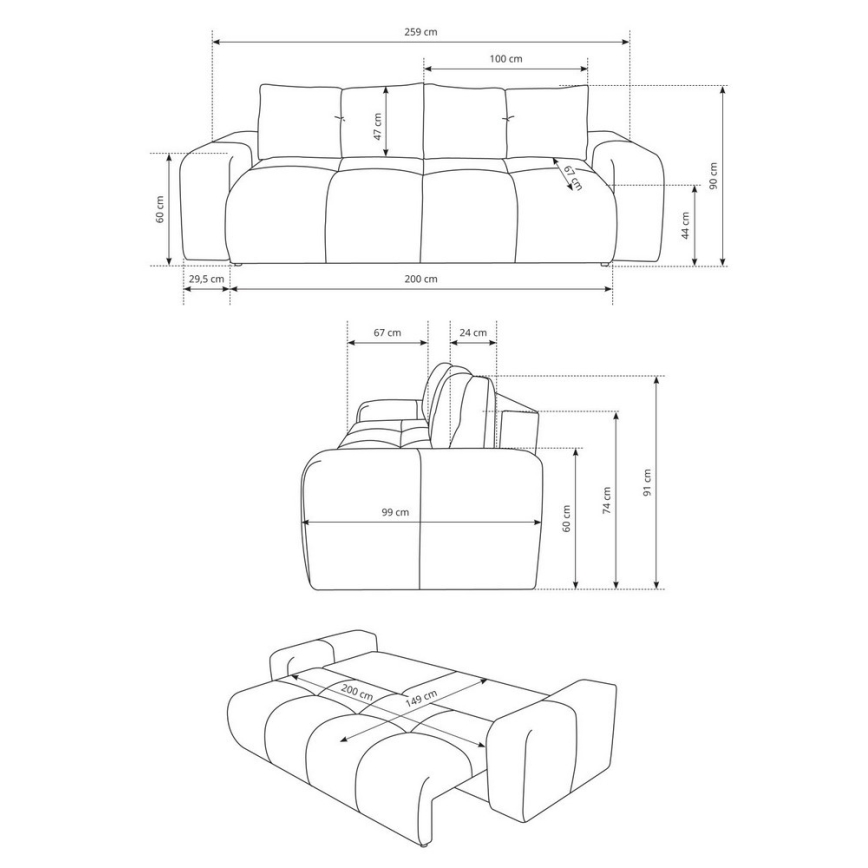 Разтегателен тапициран триместен диван с вместително място за съхранение ALMADA, бежов