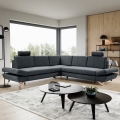 Разтегателен тапициран ъглов диван AVESTA, L-образен с вместително място за съхранение — антрацит