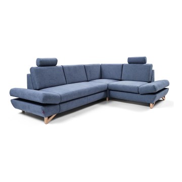 Разтегателен тапициран ъглов диван AVESTA с ракла, L-образен, десен, син