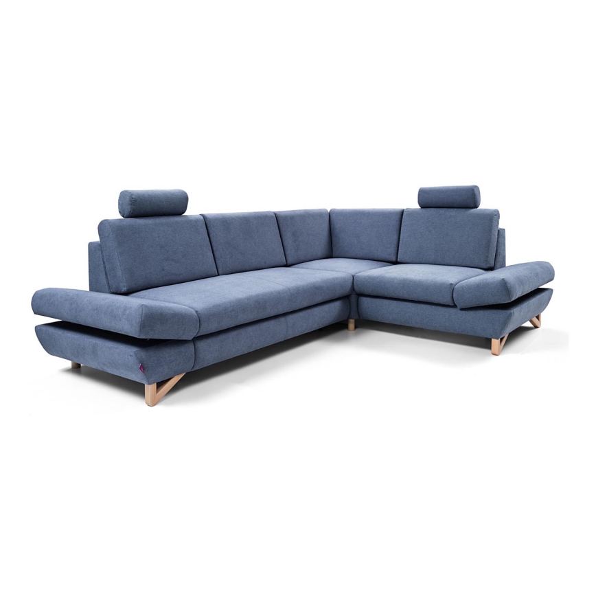 Разтегателен тапициран ъглов диван AVESTA с ракла, L-образен, десен, син