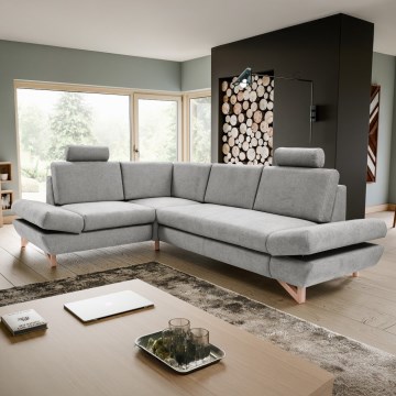 Разтегателен тапициран ъглов диван AVESTA с ракла, L-образен (ляв), сив