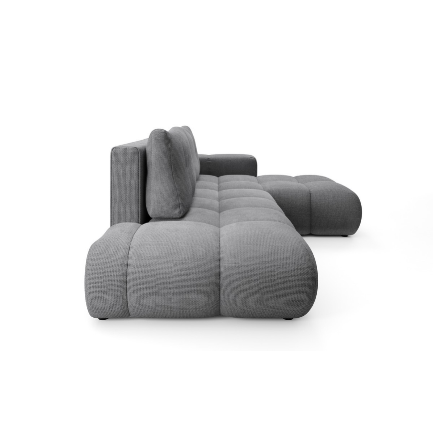 Разтегателен ъглов тапициран диван ALMADA в L с ракла, дясна конфигурация, сив