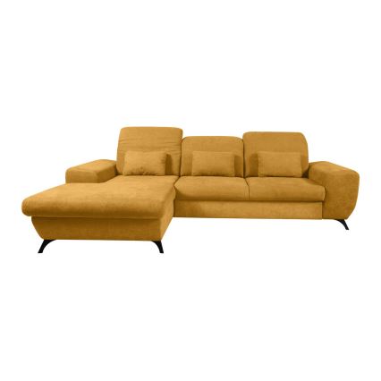 Ъглов диван ALTA, L-образен (ляв), тапициран, разтегателен с ракла, жълт