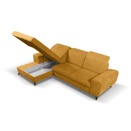 Ъглов диван ALTA, L-образен (ляв), тапициран, разтегателен с ракла, жълт