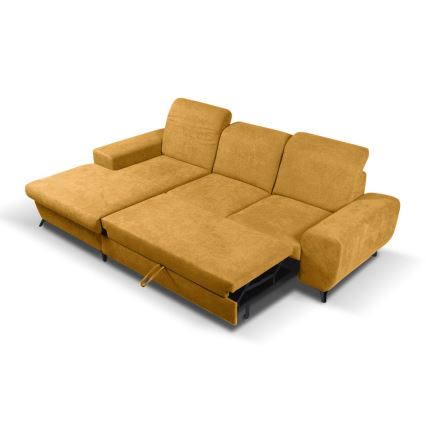 Ъглов диван ALTA, L-образен (ляв), тапициран, разтегателен с ракла, жълт