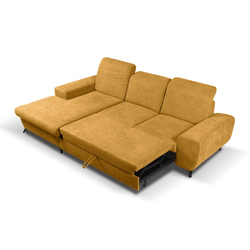 Ъглов диван ALTA, L-образен (ляв), тапициран, разтегателен с ракла, жълт