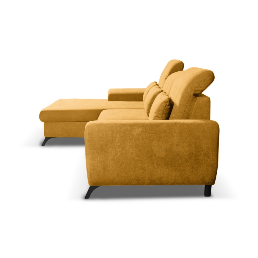 Ъглов диван ALTA, L-образен (ляв), тапициран, разтегателен с ракла, жълт