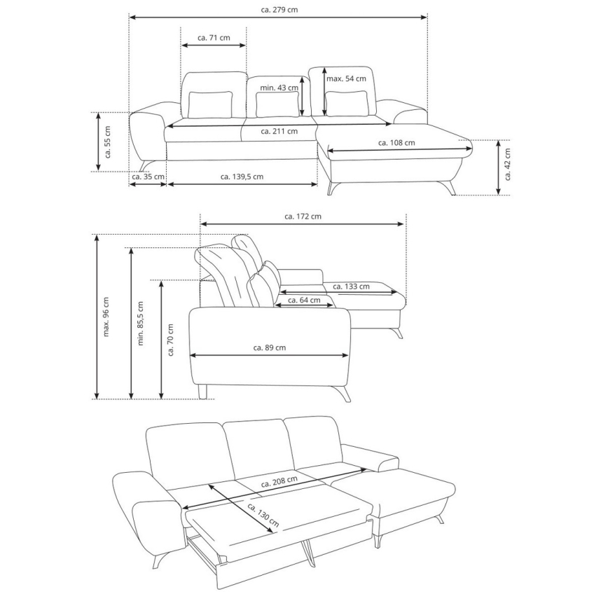 Ъглов диван ALTA, L-образен (ляв), тапициран, разтегателен с ракла, жълт