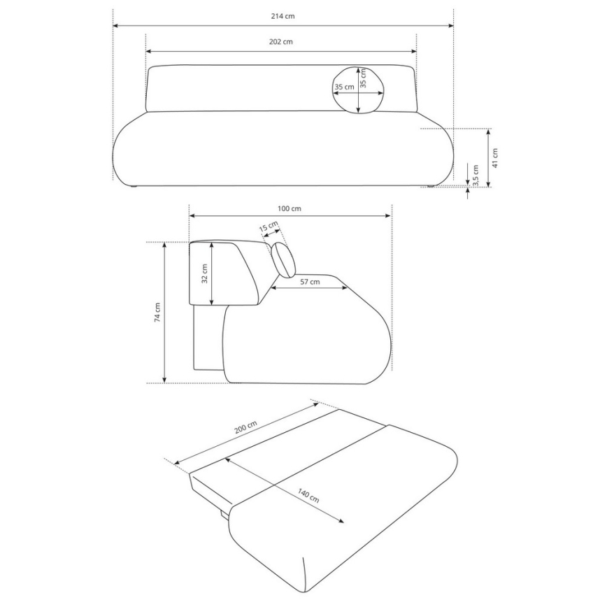 Разтегателен триместен диван PRATO с място за съхранение, бежов