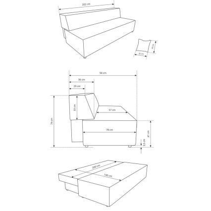 Разтегателен триместен диван с ракла за съхранение TERAMO бежов