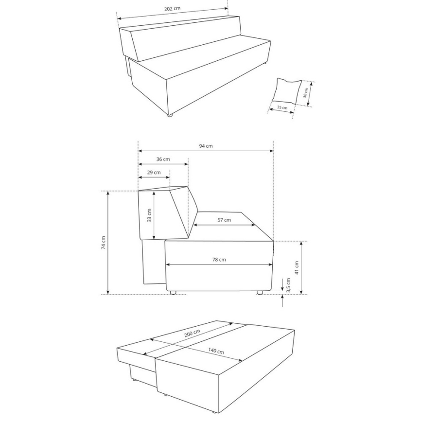 Разтегателен триместен диван TERAMO с място за съхранение, бежов