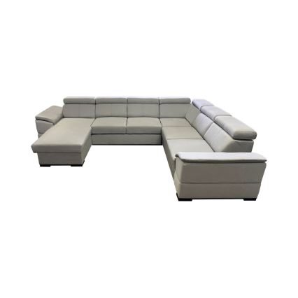 Разтегателен холен ъглов диван GRANADA с универсален U-образен ъгъл и просторна ракла за съхранение, светлосив