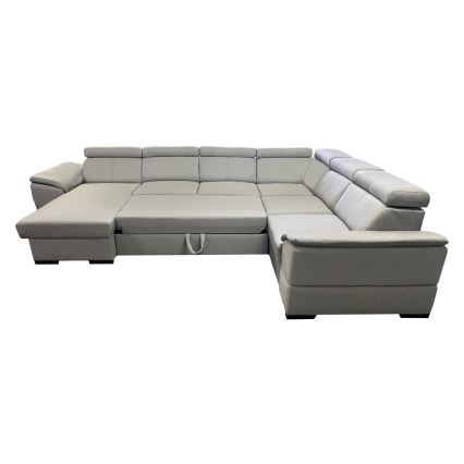 Разтегателен холен ъглов диван GRANADA с универсален U-образен ъгъл и просторна ракла за съхранение, светлосив