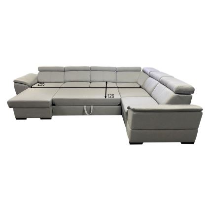 Разтегателен холен ъглов диван GRANADA с универсален U-образен ъгъл и просторна ракла за съхранение, светлосив