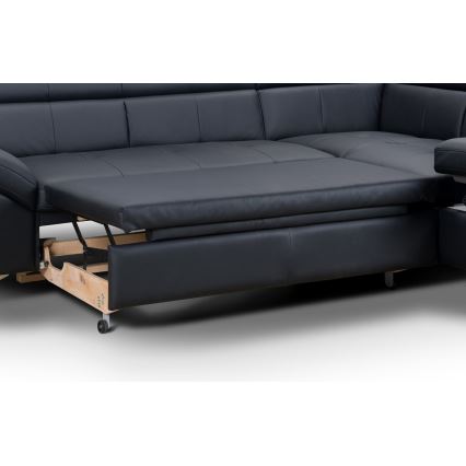 Разтегателен кожен ъглов диван в L форма SALERNO II, десен, черен