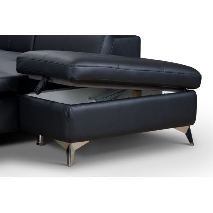 Разтегателен кожен ъглов диван в L форма SALERNO II, десен, черен