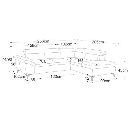 Разтегателен кожен ъглов диван в L форма SALERNO II, десен, черен