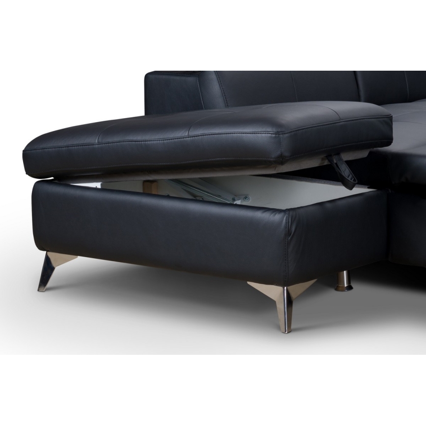 Разтегателен кожен ъглов диван в L форма SALERNO II ляв, черен