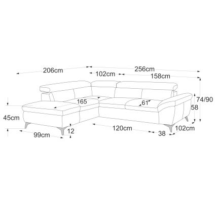Разтегателен кожен ъглов диван в L форма SALERNO II ляв, черен