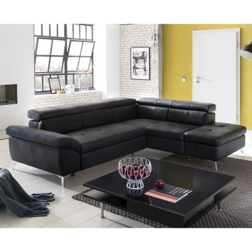 Разтегателен кожен ъглов диван в L форма SALERNO II, десен, черен