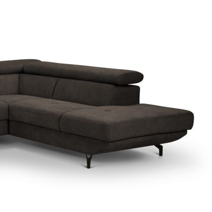 Разтегателен ъглов диван с ракла, форма L, BRESCIA, десен, кафяв