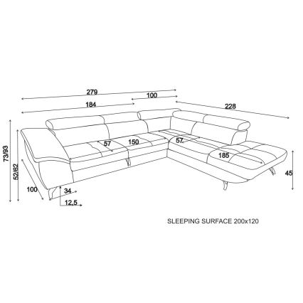 Разтегателен ъглов диван с ракла, форма L, BRESCIA, десен, кафяв