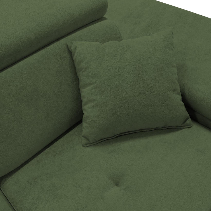 Разтегателен ъглов диван CASTELO, L-образен, с вградено място за съхранение — десен, зелен