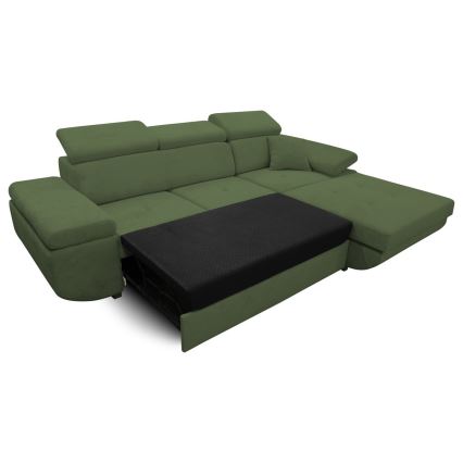 Разтегателен ъглов диван CASTELO с място за съхранение, в L форма, десен, зелен