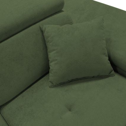 Разтегателен ъглов диван CASTELO с място за съхранение, в L форма, десен, зелен