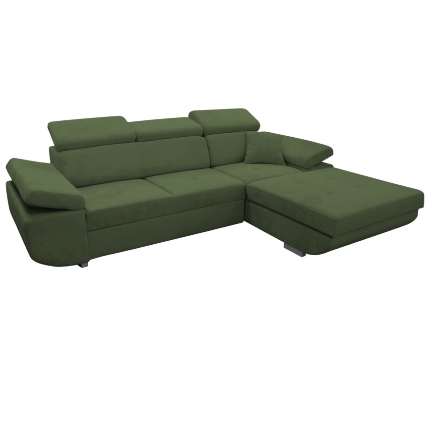 Разтегателен ъглов диван CASTELO с място за съхранение, в L форма, десен, зелен