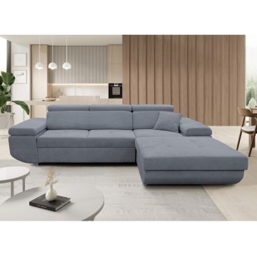 Разтегателен ъглов диван CASTELO с ракла за съхранение, L-образен, дясна ориентация, тъмносив