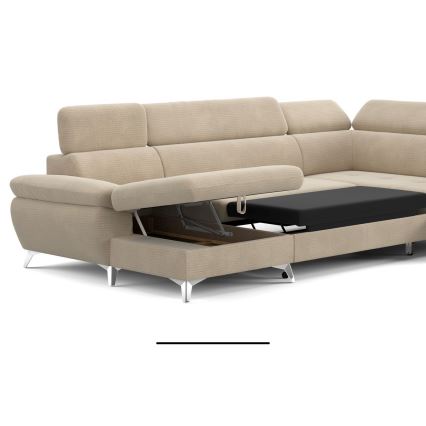 Разтегателен ъглов диван с ракла във формата на U CATANIA, десен, бежов