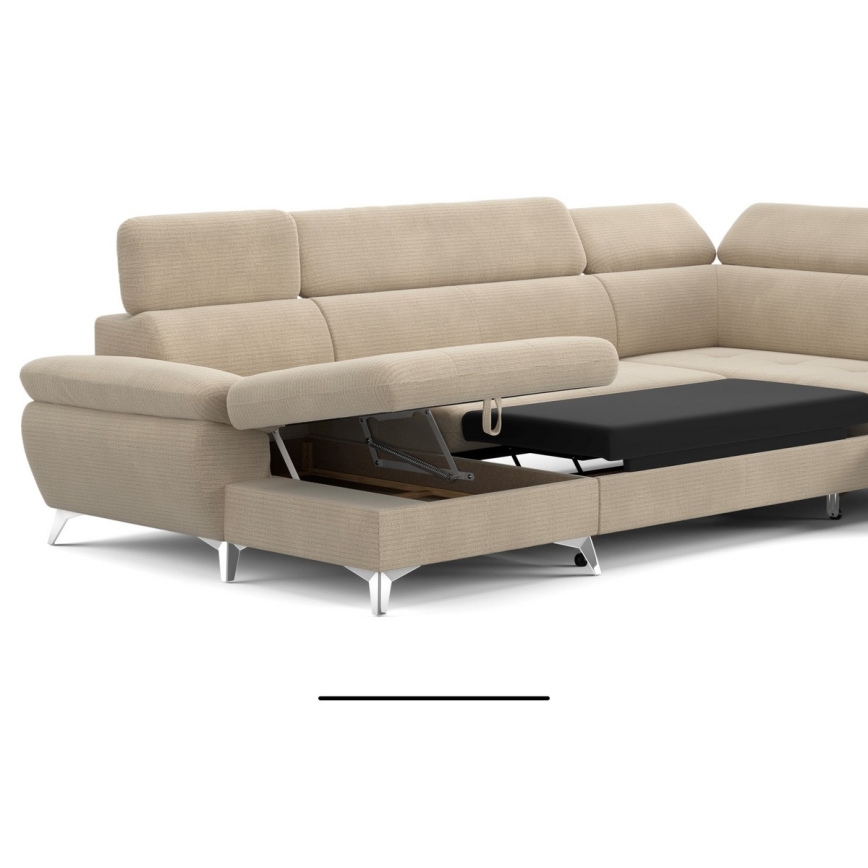 Разтегателен ъглов диван с ракла във формата на U CATANIA, десен, бежов