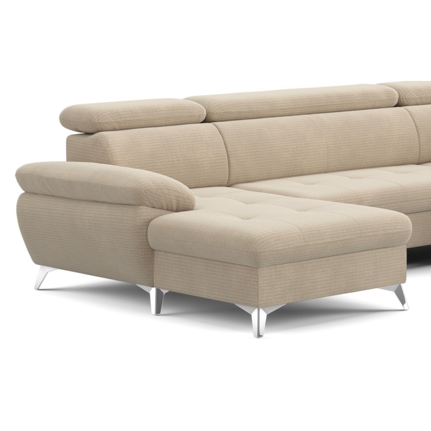 Разтегателен ъглов диван с ракла във формата на U CATANIA, десен, бежов