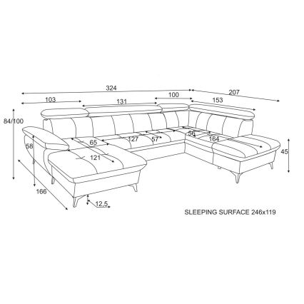 Разтегателен ъглов диван с ракла във формата на U CATANIA, десен, бежов