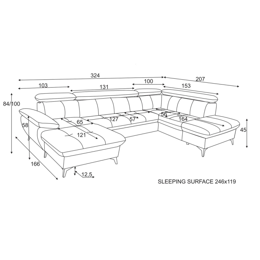 Разтегателен ъглов диван с ракла във формата на U CATANIA, десен, бежов