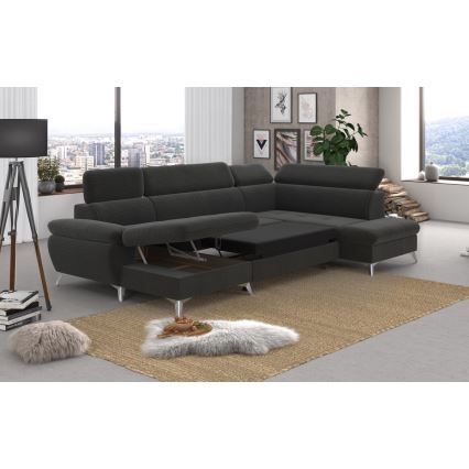 Разтегателен ъглов диван с ракла във формата на U CATANIA, десен, графит