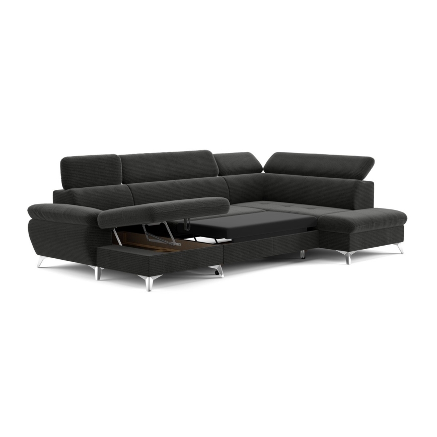 Разтегателен ъглов диван с ракла във формата на U CATANIA, десен, графит