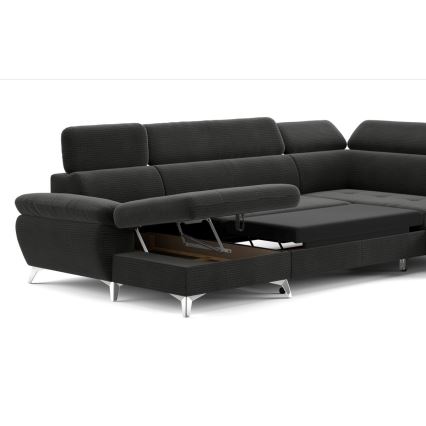 Разтегателен ъглов диван с ракла във формата на U CATANIA, десен, графит