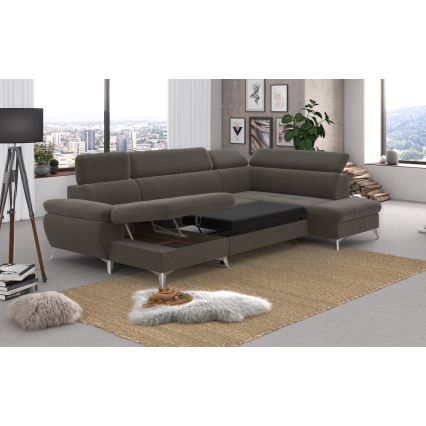 Разтегателен ъглов диван с ракла във формата на U CATANIA, десен, кафяв