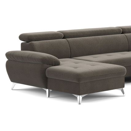 Разтегателен ъглов диван с ракла във формата на U CATANIA, десен, кафяв