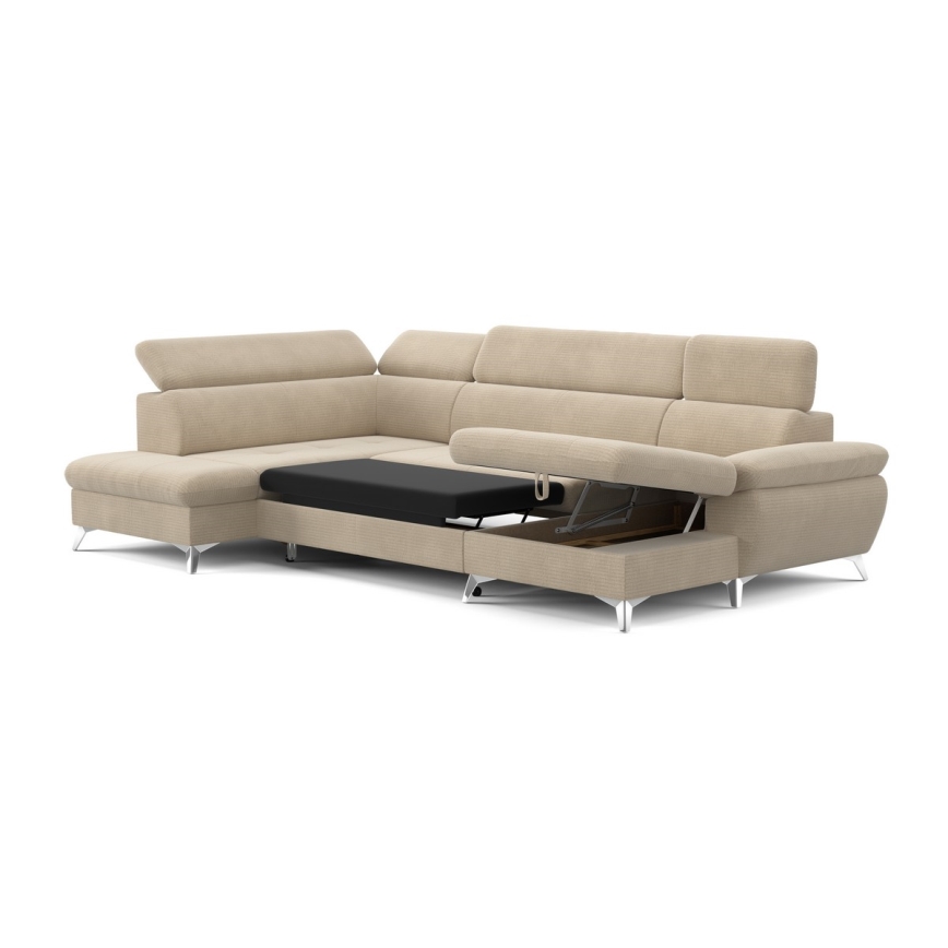 Разтегателен ъглов диван с ракла във форма на U CATANIA ляв бежов