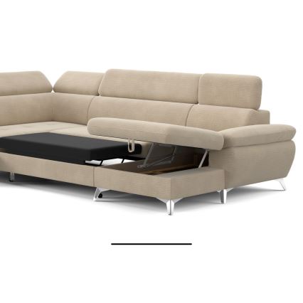 Разтегателен ъглов диван с ракла във форма на U CATANIA ляв бежов