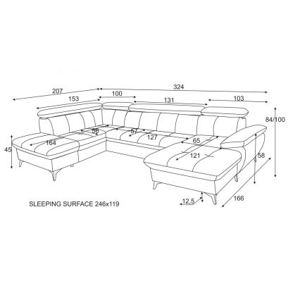 Разтегателен ъглов диван с ракла във форма на U CATANIA ляв бежов